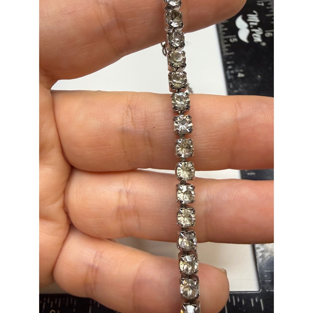 Silver Tone Clear Rhinestone Tennis Bracelet Adjustable Lobster Clasp 6.5-8 In